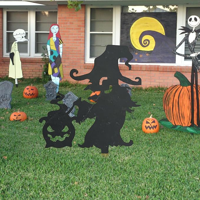 Halloween Garden Stake Rusty Witch Funny Pumpkin Party Yard Metal Decor Gifts for Day of The Dead,Black