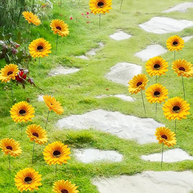 Garden Stakes Decor,10Pcs Garden Stakes Decorative Outdoor Lawn Pathway Patio Plant Pot Art Stick Yard Art Decorations for Pot Lawn Patio Corridor Flower Bed Outdoor Plant (Sunflower 5PCS)