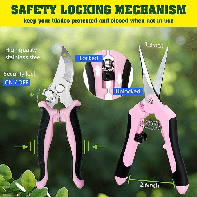 EWPJDK 4 Pack Garden Pruning Shears, Stainless Steel Garden Shears, Gardening Shears, Garden Scissors, Clippers, Pruning Snips, Pruning Shears for Gardening Tools (Pink)