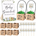 Geetery 101 Pcs Succulent Baby Shower Party Favors for Guests Include 1 Wooden Table Sign 50 Kraft Succulent Pots and 50 Tags for Baby Shower Party Gifts(Woodland)