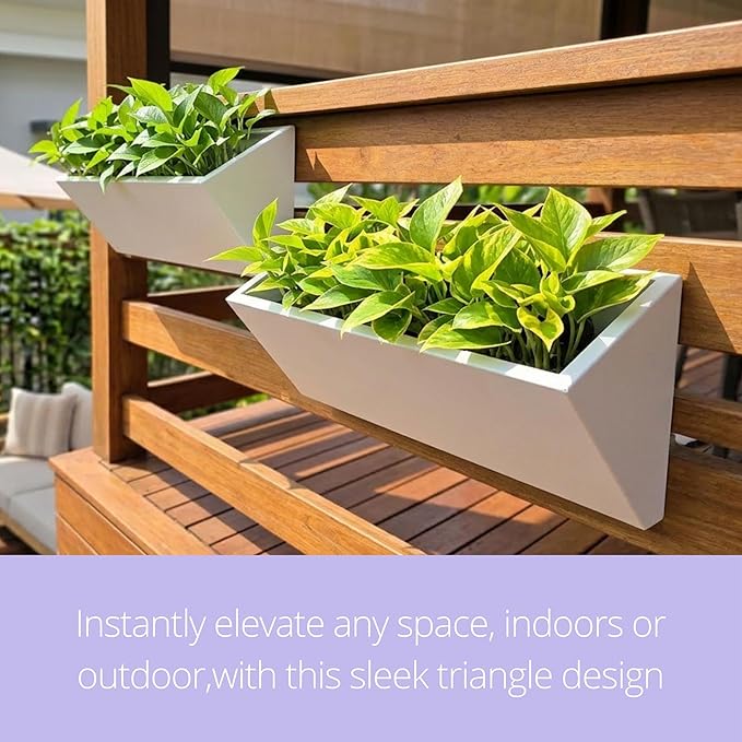 LaLaGreen Outdoor Wall Planter (30 Inch, 2 Pack) Large Triangle Geometric Carbon Steel Wall Mounted Planters, White Metal Hanging Flower Pots for Succulents, Modern Vertical Garden Home Decor