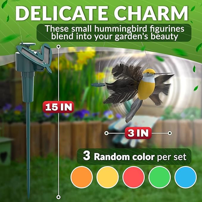 3 Pcs Hummingbird Garden Stakes That Move Like Real Birds - Decorative Garden Stakes, Fluttering Moving Hummingbird Decor, Waterproof Battery Powered Yard Decorations Outdoor for Plants Patio Lawn
