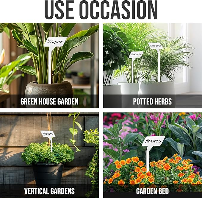 Plant Labels 60 Pcs Yuanling Large 11.8 Inch Plant Markers Signs Plastic Waterproof Garden Label Stakes T-Type Plant Garden Tags with Marker Pen for Flower Herb Pot Plant (White)