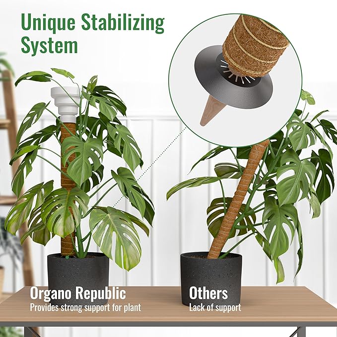 Organo Republic Moss Pole Monstera Plant Support Stakes - 2x26.4 or 48.7" Unique Self-Watering, Extendable Coco Coir Pole for Climbing Plant Supports for Potted Plants Indoor, Totem Pole for Pothos
