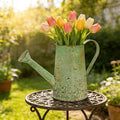 Vintage Green Metal Watering Can, Functional Garden Waterer with Floral Embossed for Indoor Outdoor Plant Care, Rustic Decor for Home Garden Patio