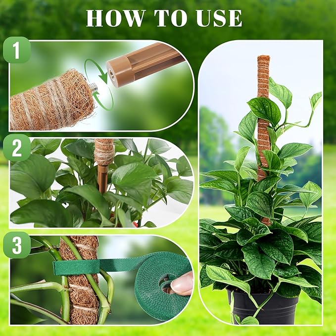 TLAZZ 54 Inch Moss Pole, 3 Pack 16 Inch Moss Poles Monstera Plant Support, Moss Poles for Climbing Plants Indoor, Coir Plant Pole Sticks Support Stakes for Potted Plants, Pothos, Philodendron