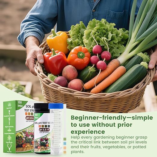 Soil pH Test Kit: 150 pH Test Strips with Cylinder for Quick Readings | Easy Testing for Garden & Lawn | Includes Illustrated Guide