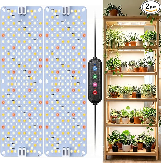 SDOVUERC Full Spectrum 384 LEDs Grow Lights, 24W Plant Grow Lights for Indoor Plants with Daisy Chain Function, Sunlike Spectrum,4/8/12/16/20H Timer for Seed Starting(Pack2)