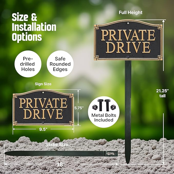 SmartSign “Private Drive” GardenBoss Statement Plaque | 5.75" x 9.5" Aluminum Plaque with 18" Black Lawn Stake, Made in USA
