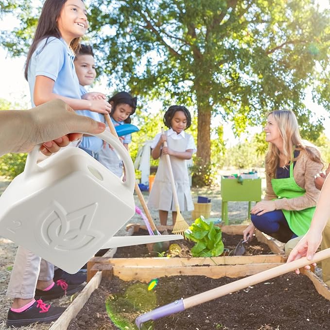 FENICAL Large 2l Watering Can for Outdoor Plants with Long Spout, White Plastic Plant Waterer for Garden and Patio Use