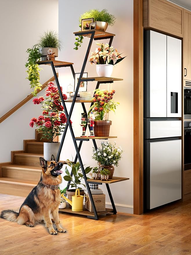Lighted Plant Stand with Grow Lights – Tall Large Tiered Metal Corner Shelf Rack for Multiple Indoor Living Room Flower