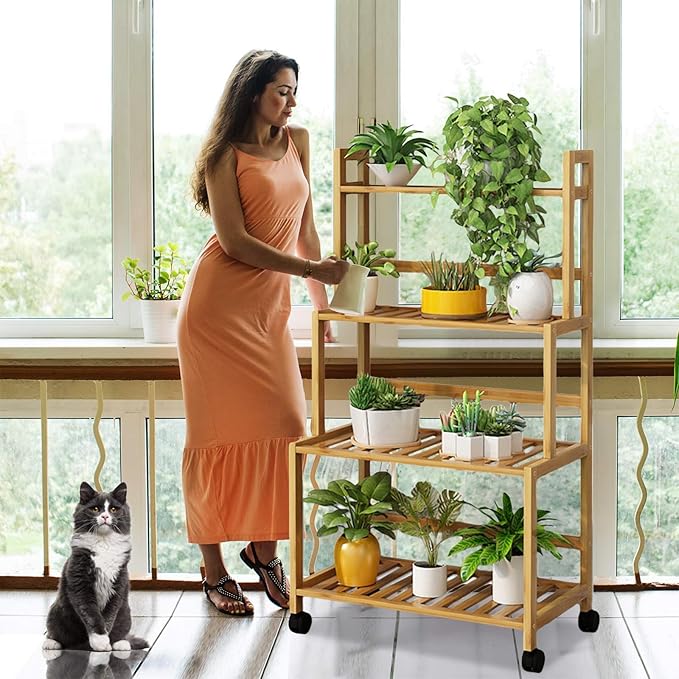 Simcat Plant Stand Indoor - Plant Stand Outdoor for Multiple Plants Wood Plant Shelf Multi-tier Planter Stand Flower Stand for Patio Garden Living Room Balcony Bedroom (3 layers- 60 * 33 * 72cm)