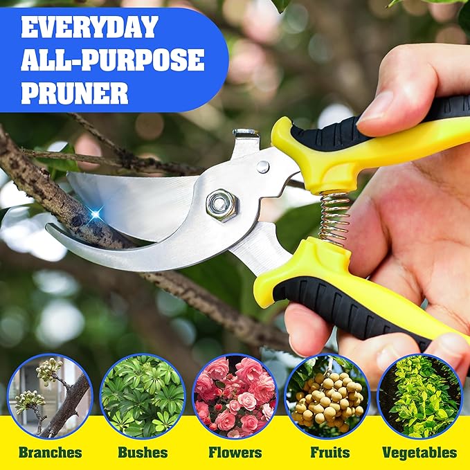 EWPJDK 4 Pack Garden Pruning Shears, Stainless Steel Garden Shears, Gardening Shears, Garden Scissors, Clippers, Pruning Snips, Pruning Shears for Gardening Tools (4PCS Yellow Orange Green)