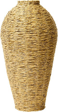 Woven Faux Seagrass Floor Vase, 22 Inch Large Decorative Urn, Natural Handwoven Look Basket, Farmhouse Boho Decor for Living Room, Entryway, Office