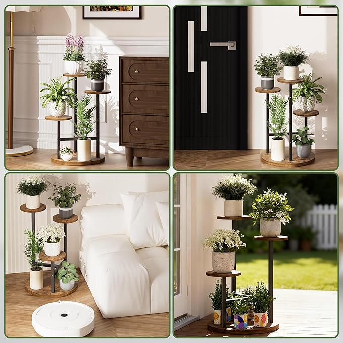 3 Tiered Tall Plant Stand, Wood Plant Shelf Corner Flower Pot Stands, Heavy Duty Plant Shelf for Living Room Balcony Garden Patio