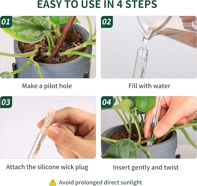 Soilagua 13 oz Extra Large Wick-Controlled Plant Watering Globes, Self Watering Globes for Everyday and Vacation Use, Iridescent Glass Water Bulbs, Automatic Plant Waterer, 4 Pack