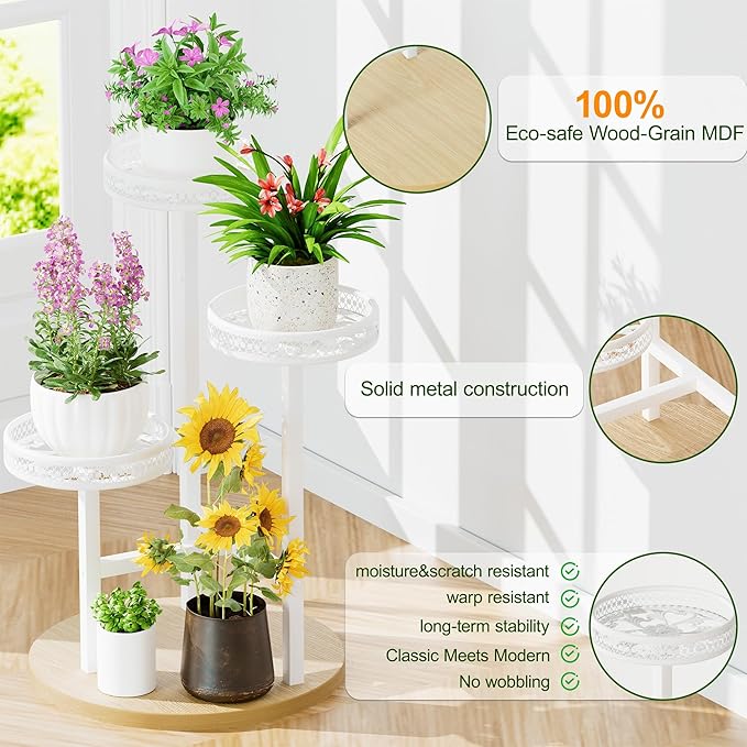 Tall Plant Stand Indoor Outdoor, Corner 3 Tier Metal Flower Pot Stands,Heavy Duty Plant Shelf for Living Room Bedroom Balcony