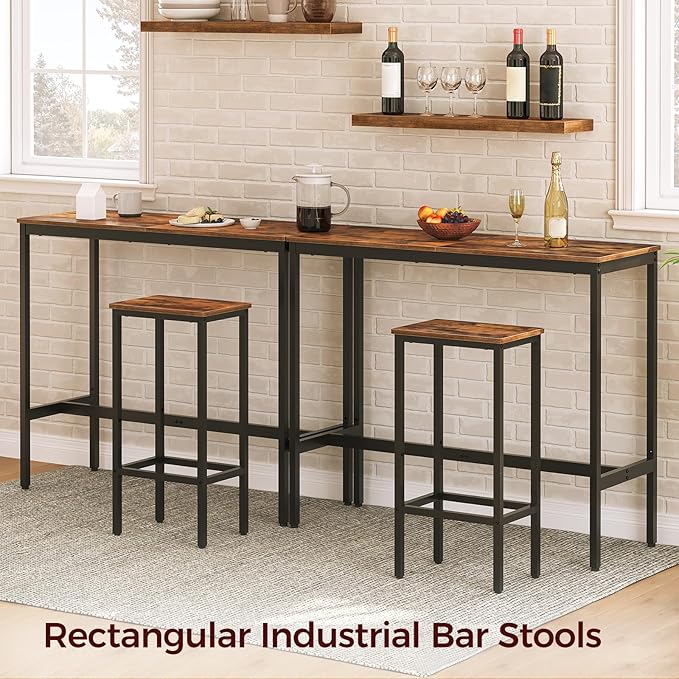 MAHANCRIS Set of 2 Bar Stools, 29.5" Tall Counter Bar Stools, Kitchen Breakfast Bar Chairs with Footrest, Rectangular Industrial Bar Chairs, for Dining Room, Rustic Brown and Black BAHR01701