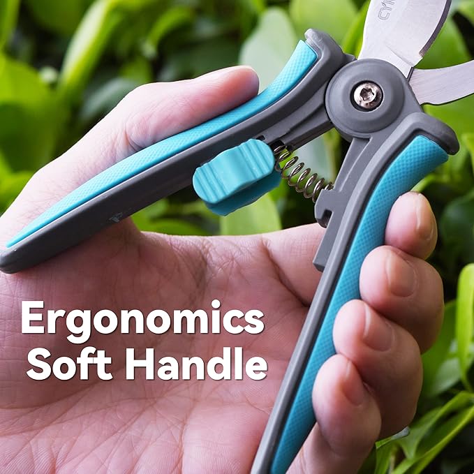 CYRUS 6'' Garden Scissors Small Pruning Shears with Curved Blades,Hand Pruners for gardening,Floral Flower Shears for Plants Trimming,Stainless Steel Blue
