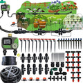 Drip Irrigation System for Garden with Water Timer, Main ID 1/2inch 32Ft and 1/4inch 131Ft Water Hose, 2-Zone Watering System Sufficient Water Pressure, Irrigation Dripper Waterflow Evenly Easy DIY