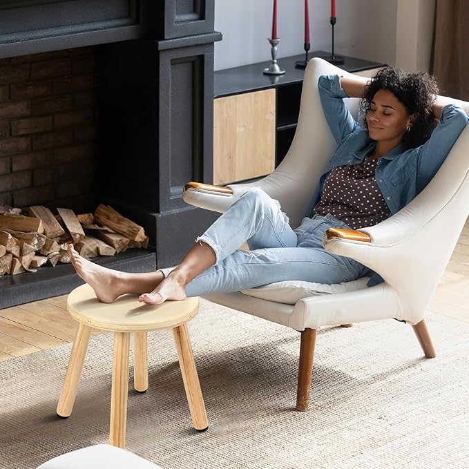 Wenqik 2 Pcs Wooden Step Stools 10 Inch Stool Matched Sensory Table Multi Purpose Solid Chair Round Small Chairs Four Legged Sitting Stool for Bedroom