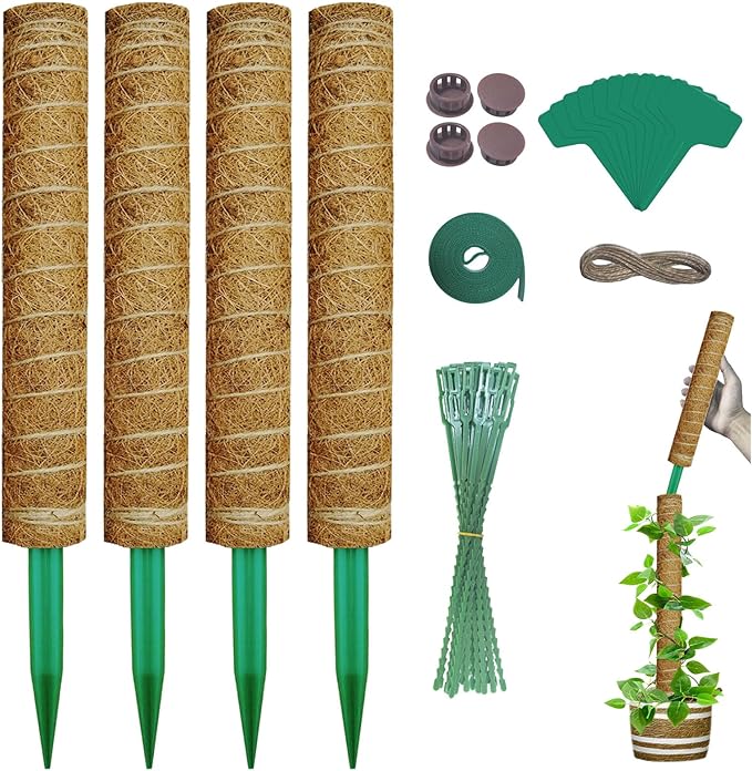 Moss Pole, 53.5 Inch Monstera Plant Support, Moss Sticks for Indoor Plants Climbing Coco Coir Pole, 4 Pack 17 Inch Stackable Moss Pole for Plants