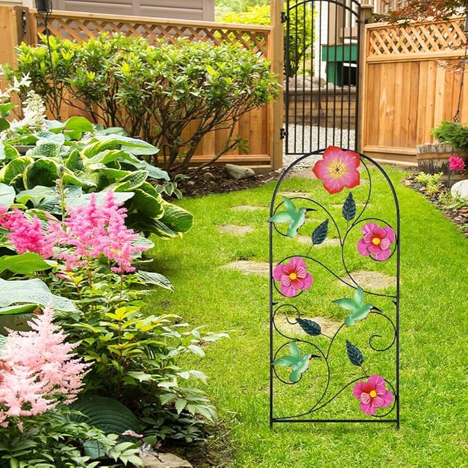 YEAHOME Garden Decor for Outside, 33" Hummingbird Decorative Garden Stakes with Pink Flowers for Spring Garden Decor, Metal Yard Art for Outdoor Lawn Backyard Porch Decorations
