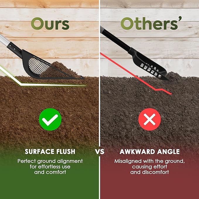 2-in-1 Chicken Coop Poop Scooper and Rake - Metal Sand Sifting Litter Scoop Shovel with Angled Basket and Micro-Sized Diamond Mesh to Catch the Smallest Farm Animal Droppings - Adjustable 12" to 53"