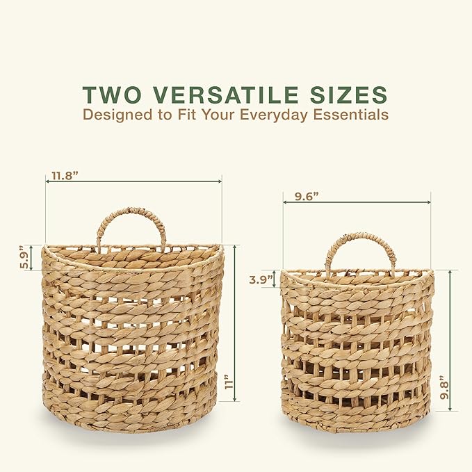 Set of 2 Wicker Hanging Basket for Organizing, Front Door, Mail, Flowers - Woven Wall Baskets for Storage