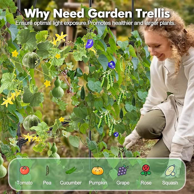 GOJAWAY 7 FT Grape Trellis for Garden Vegetable Trellis, Metal Garden Trellis Arch Plant Grow Support Frame for Climbing Plants Support Vegetable Flower Fruits Vine