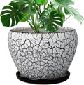 Ceramicfor Ceramic Planters for Indoor Plants - 10 Inch Plant Pot with Drainage Hole and Saucer, Large Flower Pot for Home Decor, White/Black