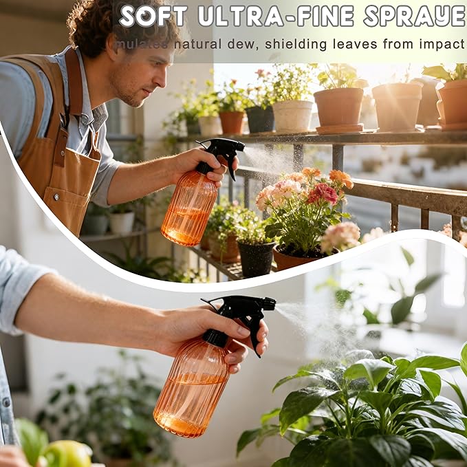 Glass Plant Spray Bottle, 13.5oz Refillable Plant Mister Bottle, Handheld Water Spray Bottle with Adjustable Mist Nozzle for Outdoor Gardening, Indoor Flowers, Cleaning, Hair & Pets Care (Orange)