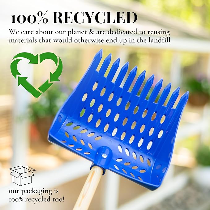The Coop Scoop® Shelf 2-in-1 Chicken Poop Scooper & Rake – Made in The USA, Durable Sand Sifting Litter Shovel for Chicken Coops & Small Farm Animals (Shelf 10" Handle)