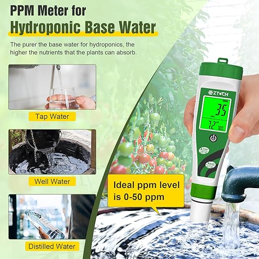 Hydroponic pH EC Meter, Water pH TDS PPM Meter with Simultaneous Display for Reservoir Nutrient Solution, pH EC Meter for Water Hydroponic DWC System Setup, Measure Conductivity for Aquaponics