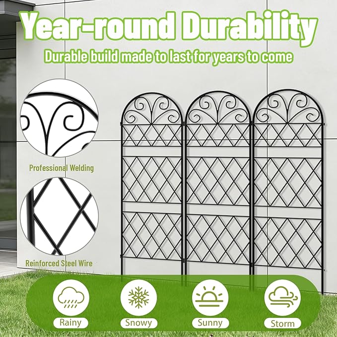 Garden Trellis for Climbing Plants, 3 Pack 38" Wx 64.6" H Rustproof Flower Trellis with Black Coating, Outdoor Climbing Rose Trellis Cucumbers Support for Courtyards Lawns (Diamond-Shaped Grid)