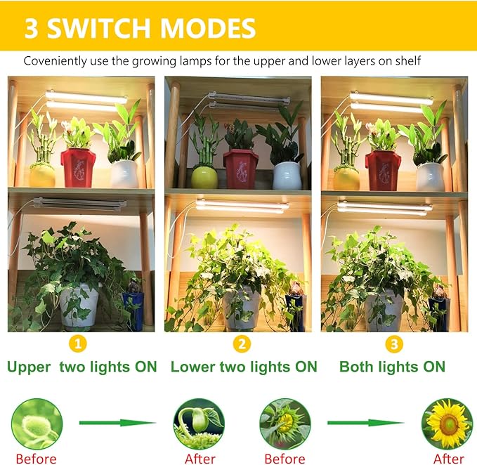 Grow Light Strips, Plant Lights for Indoor Plants Full Spectrum Growing Lamp with Auto On & Off Timer,3/6/12H Timer, 192 LEDs/ 10 Dimmable Levels Sunlike for Seedings Hydroponics