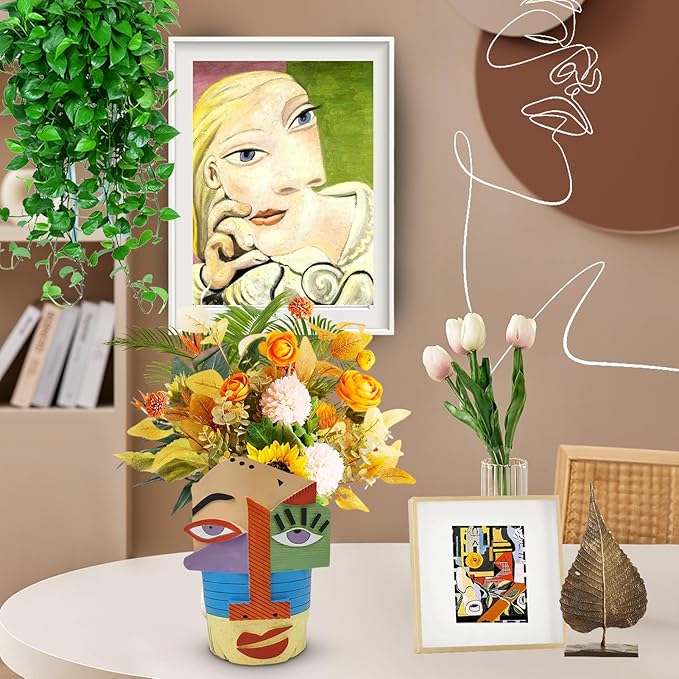 Midogaigai Abstract Face Planters Pots Head,Unique Head Planter for Indoor Plants,Funny Face Flower Pot,Colorful Plant Pots for Outdoor Garden Decor and Home Art Decoration(Eclectic)