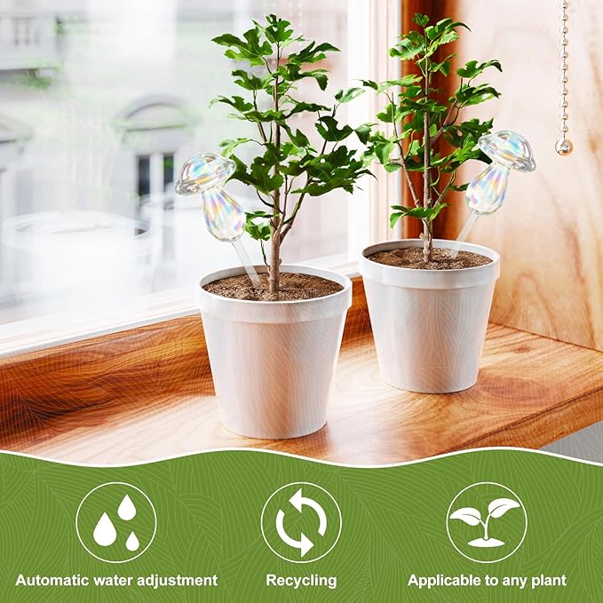 4pcs Plant Watering Globes Self Watering Planter Insert Devices,Glass Watering Bulbs Mushroom Pattern Watering Globes for Indoor Plants Top-Fill Watering Rainbow Colors (Mushroom)