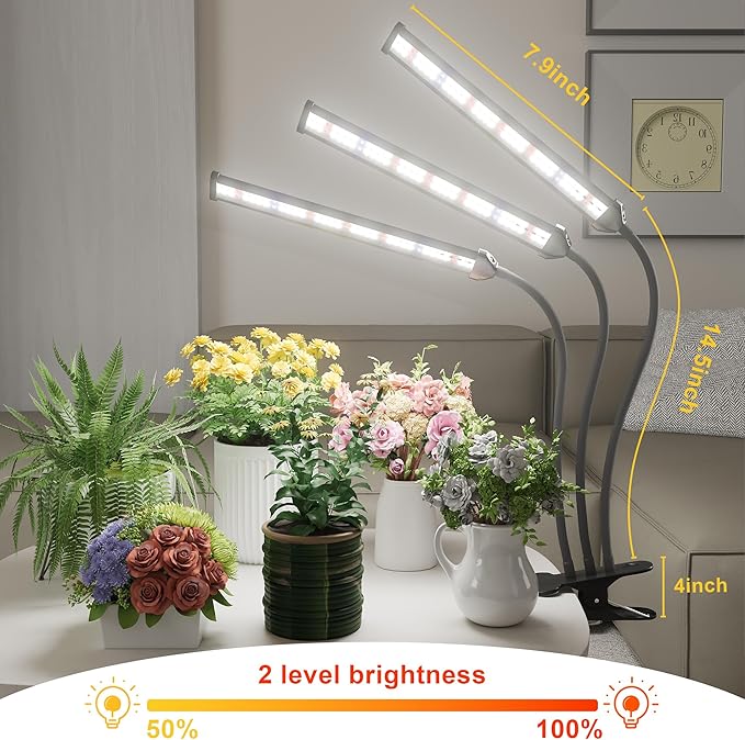 GooingTop Grow Light LED Gooseneck Lamp,Triple-Head Full Spectrum 222 LED Plant Lamp with Red Blue Light Clip-on Desk for Indoor Plants Growing, Auto Timer & Super Bright