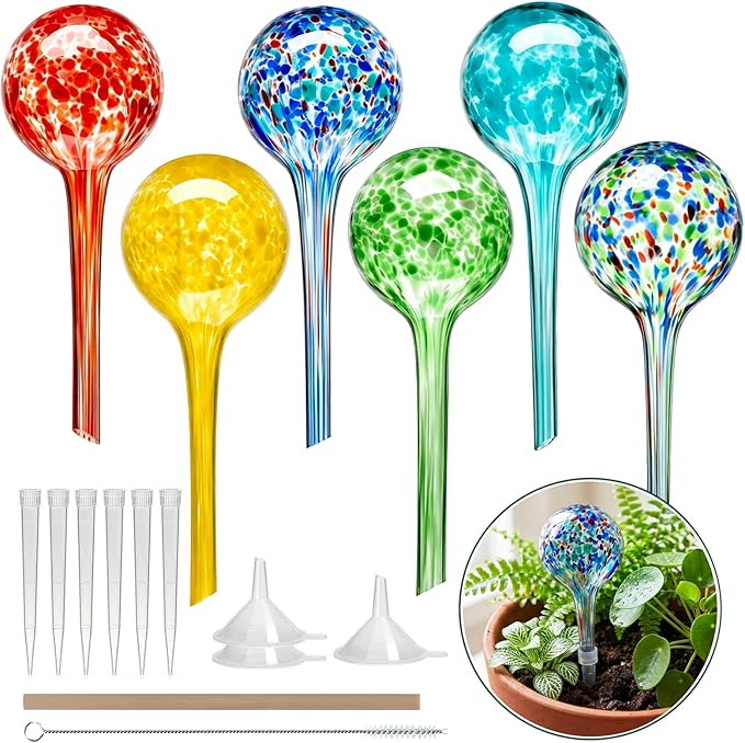 Self Watering Globes, 6 Pack Plant Watering Globes, Glass Automatic Auto Plant Water Bulbs for Indoor & Outdoor Plants,Multicolor Medium, for Daily Use，Vacation Hydration Devices,watering Can Outdoor