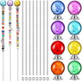 Therwen Pack of 8 DIY Mini Garden Beaded Stakes Wands Kit Include 8 Pcs Threaded Rods, 8 Pcs Hex Nuts and 8 Diamond Stopper Tops Outdoor (12 Inch, 8 Mixed Diamond Top Color)
