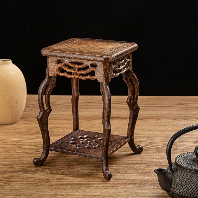 THY COLLECTIBLES Beautiful Hand Craft Rosewood Oriental Vase Stand for Small Vases and Plants (L5in x W5in x H7.75in)