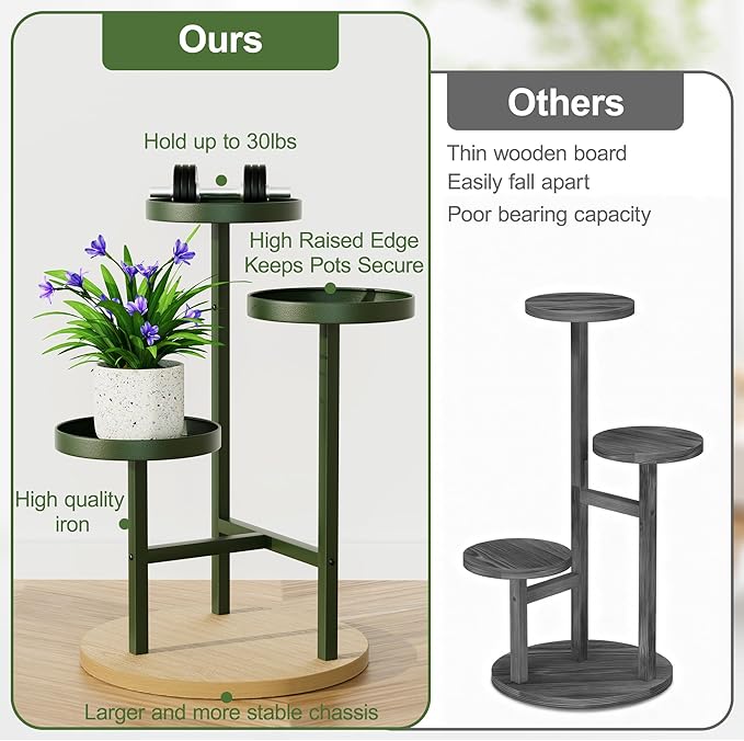 3 Tiered Tall Plant Stand for Multiple Plants Corner Display Rack Tiered Flower Stand Plant Table for Living Room Balcony Garden Patio