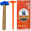 FEBTECH - Septic Tank Marker - 2.3" x 7" - Suitable Property line Markers for Protecting Your Septic Tank and Property Boundary with Solid and Sturdy Survey Stakes - Pack of 16 Pcs + 1 Hammer