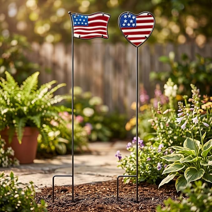 TZSSP Metal Flower Stakes,Floral Stake Decorative for Outdoor- Yard Art,2 Pack Flower Garden Stakes Decor for Lawn & Yard Ornament, Rust and Weather Resistant