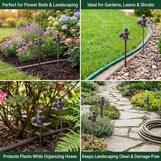 Carvers Olde Iron Decorative Garden Hose Guide Stake – 19" Solid Aluminum Heavy Duty Hose Protector for Landscaping, Flower Beds & Yard Edging - Squirrel