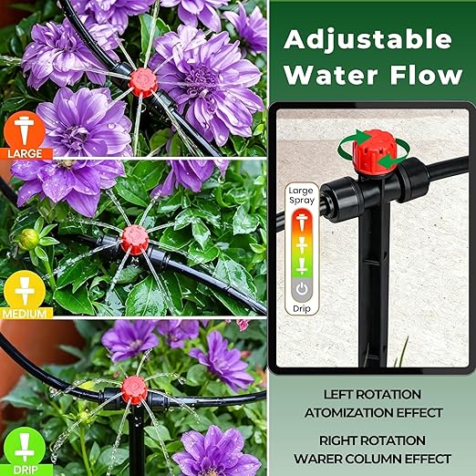 120FT Drip Irrigation System for Garden: Quick Connect PE Tubing Automatic Water Sprinkler Kit Adjustable Misting Part 1/4" Watering Hose for Outdoor Raised Bed Plants Flower Yard Greenhouse