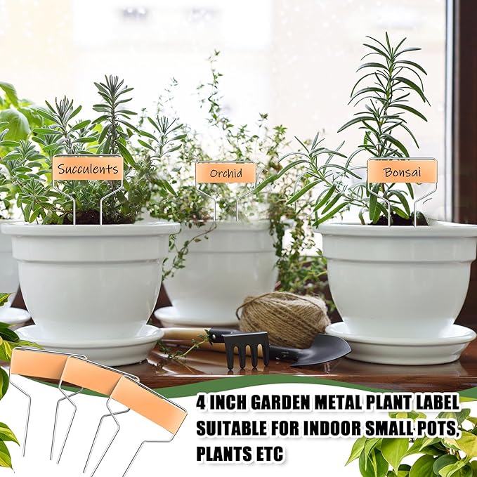 Moxweyeni 100 Pcs Metal Garden Tags Plant Labels for Garden Waterproof Plant Markers with 2 Permanent Pen Planting Nursery Tags Reusable Labels Stake for Plants (Copper,6 Inch)