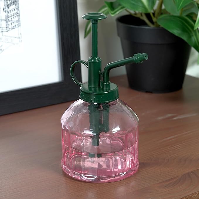 Houseplant Mister Spray Bottle – 180ml Pink Glass Plant Sprayer with Green Lid – Fine Mist for Humidity Control – Stylish Indoor Plant Care Accessory – Ergonomic and Leakproof Design