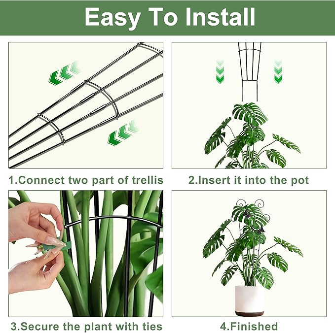 30'' Larger Plant Trellis Indoor, Expandable Metal Trellis for Climbing Plants Indoor, House Plant Climbing Support for Monstera Hoya Pothos, 4P